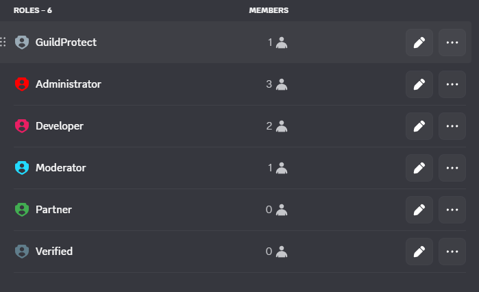 Screenshot of the Discord role list while moving GuildProtect upward