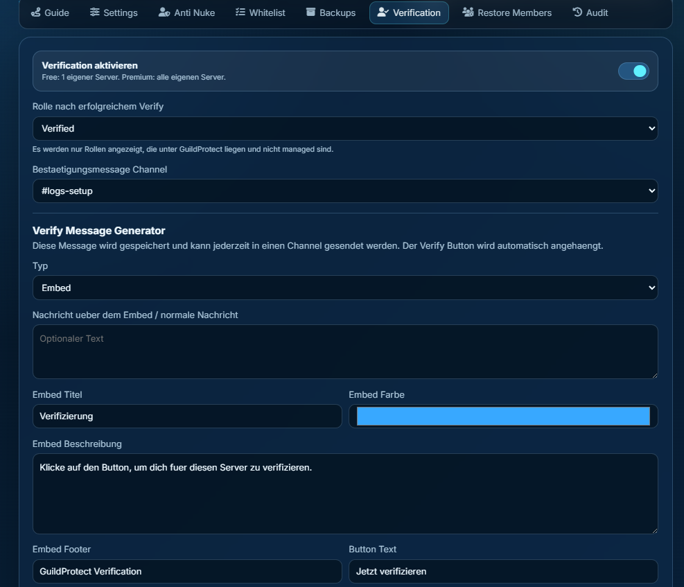 Screenshot of the verification message generator
